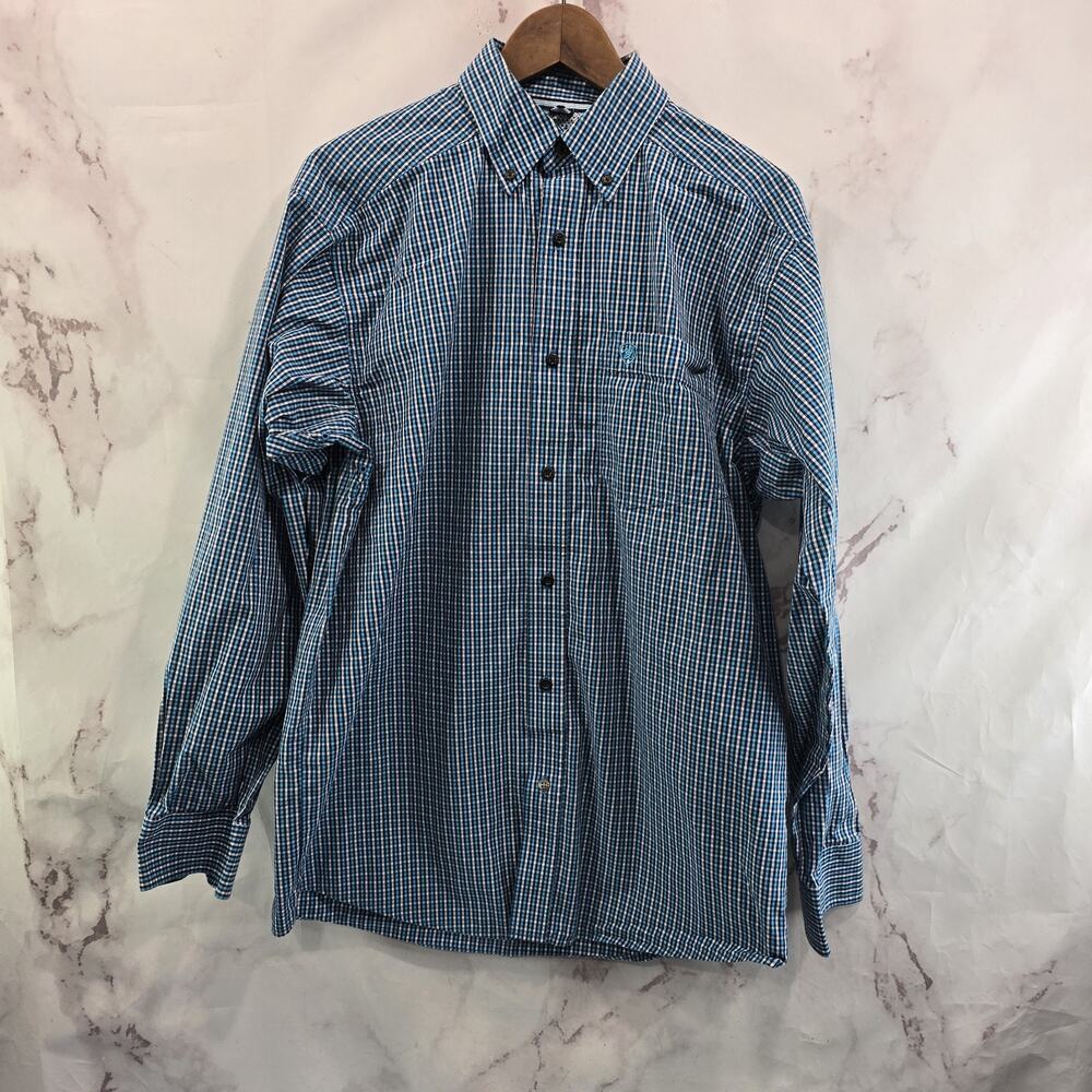Ariat Shirt Mens Medium Blue Black Plaid Button Down Long Sleeve Pro Check